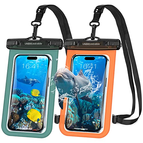 UNBREAKcable wasserdichte Handyhülle - [2 Stück] bis zu 7,0 Zoll IPX8 Unterwasser Handytasche, wasserfeste hülle für Schwimmen für iPhone 14 Pro 13 Pro 13 12 11 X XR SE 8 Samsung XiaoMi - Grün&Orange von UNBREAKcable