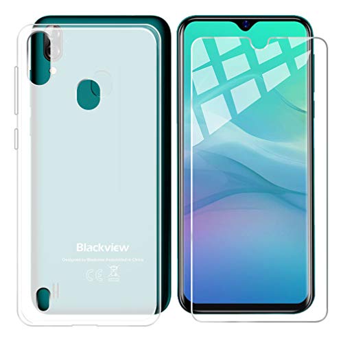 ZXLZKQ Hülle Schutzhülle Durchscheinend Bumper Cover TPU + Gehärtetes Glas Schutzfolie für Blackview A60 PRO (6.09"), Film Gehärtetes Glasfolie + Silikon Schale Case Handyhülle. von UNGROL