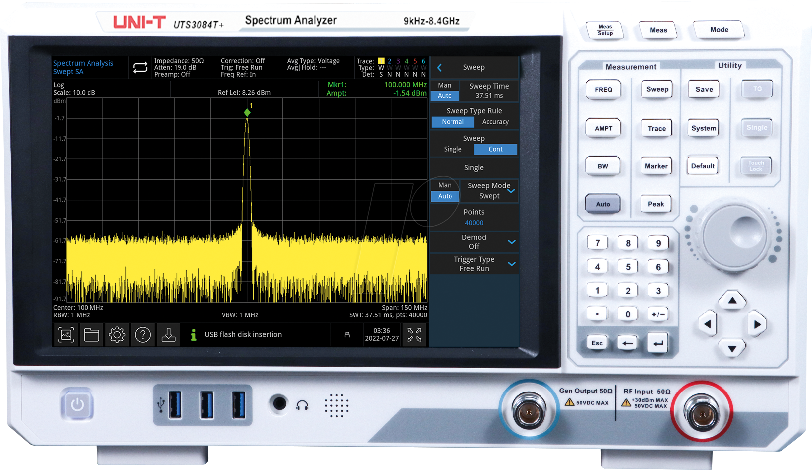 UTS 3084T+ - Spektrumanalysator, UTS3084T+, 9 kHz bis 8,4 GHz, TG-Funktion UTS 3084T+ - Spektrumanalysator, UTS3084T+, 9 kHz bis 8,4 GHz, TG-Funktion von UNI-TREND
