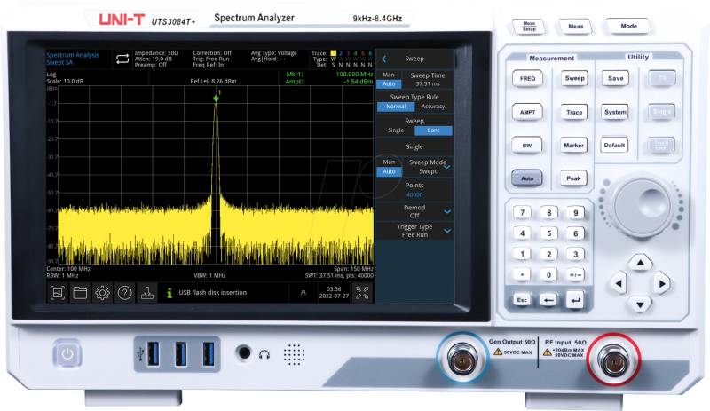 UTS 3084T+ - Spektrumanalysator, UTS3084T+, 9 kHz bis 8,4 GHz, TG-Funktion von UNI-TREND