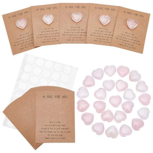 UNICRAFTALE 40 Stück Rosa Pocket Hug Token Heart Stone Bulk Hug Grußkarten mit Heilende Kristallsteine Grußkarten Edelsteine Herzen Andenken Austausch Karte Beziehung Geschenk für Freunde Geschenk von UNICRAFTALE