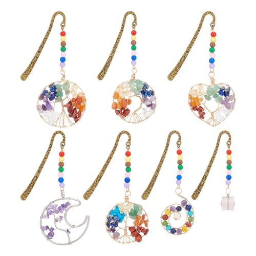 UNICRAFTALE 7 Stück 7 Stile Tibetischer Stil DIY Legierungs Lesezeichen Antikbronze Lebensbaum Edelstein Chip Anhänger Lesezeichen 135 173 mm Für Studenten Geburtstagsgeschenk von UNICRAFTALE