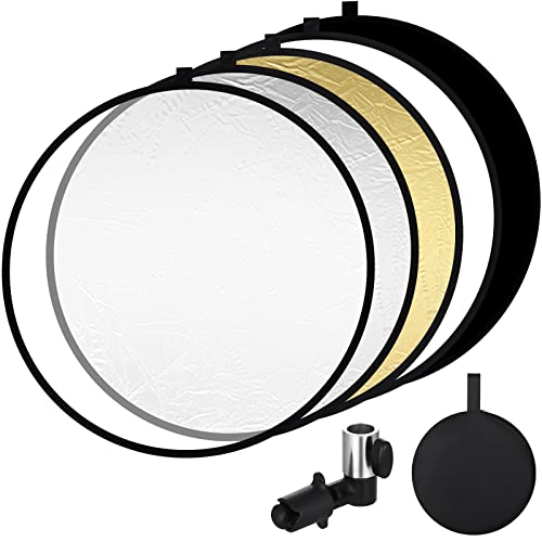 UNIDEAL 5 in 1 Reflektor Fotografie Set, Faltreflektor mit Reflektorhalter (80CM Ø), Rund Reflektor Translucent, Silber, Gold, Weiß und Schwarz für Fotografie Foto Studio Beleuchtung Außenbeleuchtung von UNIDEAL