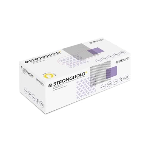 UNIGLOVES Advanced Stronghold+ GM0071 Nitril-Untersuchung – Mehrzweck, puderfrei, latexfreie Einweghandschuhe, Box mit 100 Stück, Violett, Größe XS von UNIGLOVES