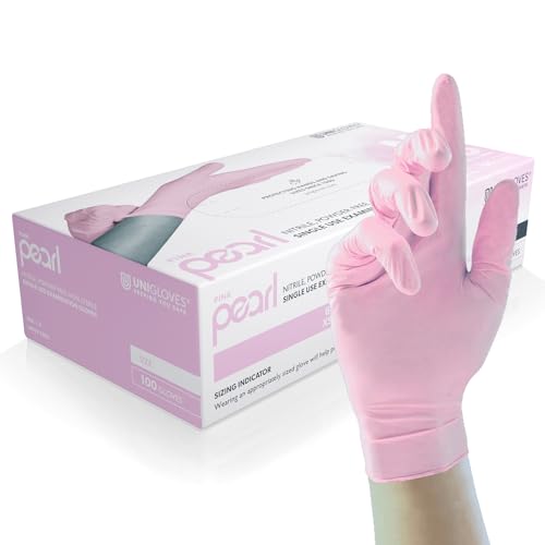 UNIGLOVES GP0054 Pearl Nitrilhandschuhe, Puderfrei, Pink, Größe L (Packung mit 100 Stück) von UNIGLOVES