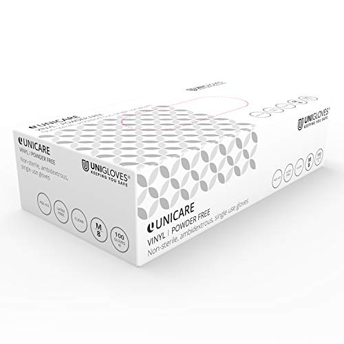 UNIGLOVES GS0061-A Untersuchungshandschuhe, transparent, Vinyl, puderfrei, Größe XS, 100 Stück von UNIGLOVES