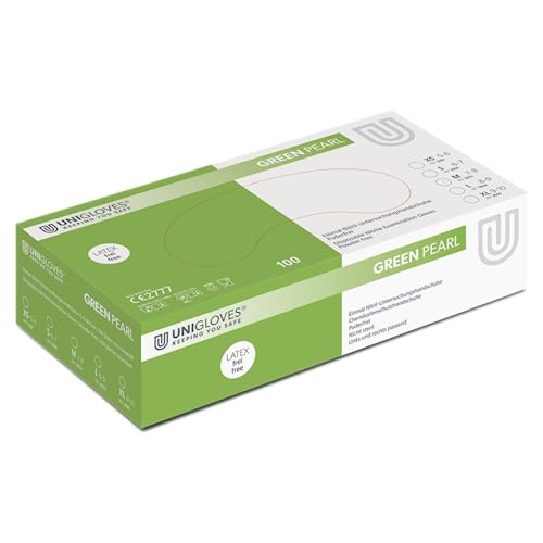 UNIGLOVES - Green PEARL® Grüne passgenaue Einweghandschuhe aus Nitril | Lebensmittelecht, puderfrei & latexfrei | hohe Festigkeit & Haltbarkeit | 100 Stück | Einmalhandschuh XL von UNIGLOVES