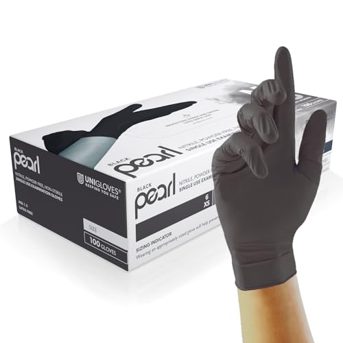 UNIGLOVES Nitril-Untersuchungshandschuhe, Farbe Schwarz, extra klein, Packung mit 100 Handschuhen von UNIGLOVES