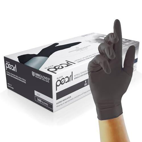 UNIGLOVES Black Pearl Nitril-Untersuchungshandschuhe - vielseitig einsetzbar, puderfreie und latexfreie Einweghandschuhe - Box mit 100 Handschuhen, Schwarz, Extra Klein (GP0031) von UNIGLOVES