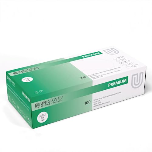 UNIGLOVES - Premium® Vinyl Handschuhe | Medizinische Handschuhe | Latexfrei, puderfrei & lebensmittelecht | Für medizinische Bereiche | 100 Stück | S von UNIGLOVES