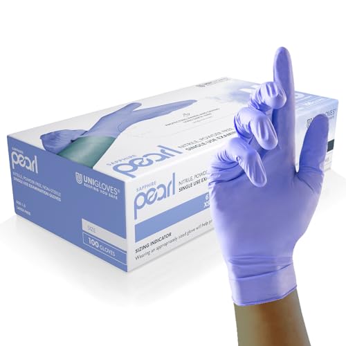 UNIGLOVES Sapphire Pearl Nitril-Untersuchungshandschuhe - vielseitig einsetzbar, puderfreie und latexfreie Einweghandschuhe - Box mit 100 Handschuhen, Saphir, Groß (GP0084) von UNIGLOVES