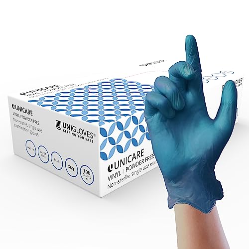 UNIGLOVES Unicare GS0082-A Untersuchungshandschuh, Vinyl, medizinische Qualität, EN455, mittelschwer, Box mit 100 Handschuhen, Blau, Größe S von UNIGLOVES