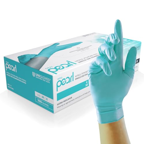 UNIGLOVES Aqua Blue Pearl Nitril-Untersuchungshandschuhe - vielseitig einsetzbar, puderfreie und latexfreie Einweghandschuhe - Box mit 100 Handschuhen, Türkis, Extra Klein (GP0091) von UNIGLOVES