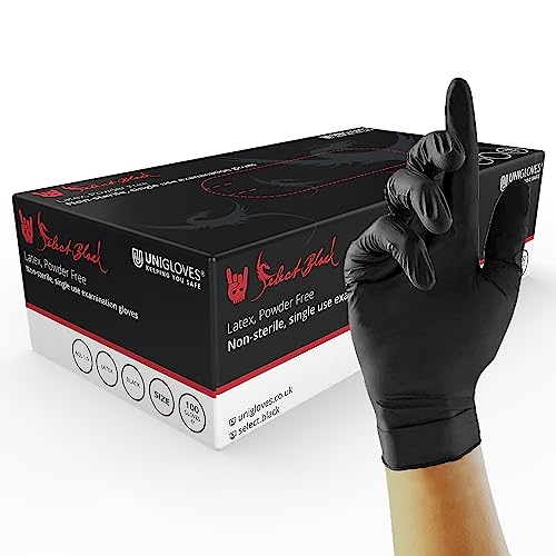 Unigloves GT002 3-M Select puderfreie schwarze Latexhandschuhe, Größe M, Schwarz (100 Stück) von UNIGLOVES