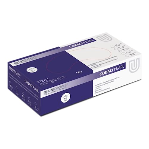 Unigloves Kobalt Pearl Nitril-Untersuchungshandschuhe - vielseitig einsetzbar, puderfreie und latexfreie Einweghandschuhe - Box mit 100 Handschuhen, Kobalt, Extra Groß (GP1015) von UNIGLOVES