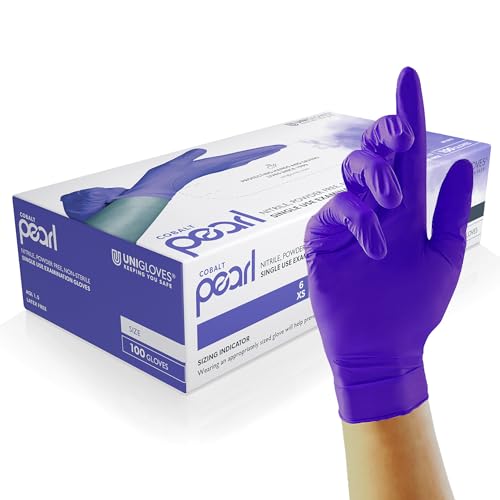 Unigloves Kobalt Pearl Nitril-Untersuchungshandschuhe - vielseitig einsetzbar, puderfreie und latexfreie Einweghandschuhe - Box mit 100 Handschuhen, Kobalt, Extra Klein (GP1011) von UNIGLOVES