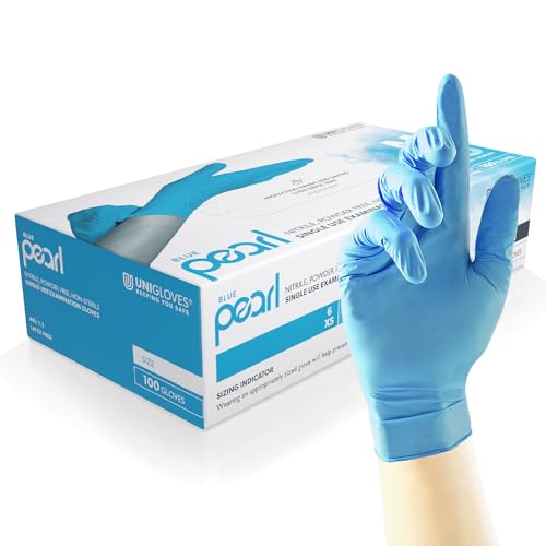 UNIGLOVES Blue Pearl Nitril-Untersuchungshandschuhe - vielseitig einsetzbar, puderfreie und latexfreie Einweghandschuhe - Box mit 100 Handschuhen, Blau, Extra Klein (GP0011) von UNIGLOVES