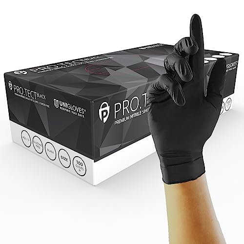 Unigloves PRO.TECT GA0043 Nitril-Einmalhandschuhe, puderfrei, 100 Stück, Schwarz, Größe M von UNIGLOVES