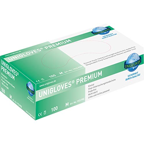 Unigloves Premium, Vinyl, Untersuchungs - Einmalhandschuh*, Größe M (1x100 Stück) von UNIGLOVES