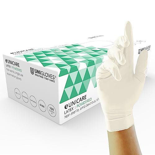 UNIGLOVES Unicare Latex-Einweghandschuhe - vielseitig einsetzbar, leicht gepudert, Untersuchungshandschuhe - Box mit 100 Handschuhen, naturfarben, Extra groß (GS0025) UNIGLOVES Unicare Latex-Einweghandschuhe - vielseitig einsetzbar, leicht gepudert, Untersuchungshandschuhe - Box mit 100 Handschuhen, naturfarben, Extra groß (GS0025) von UNIGLOVES