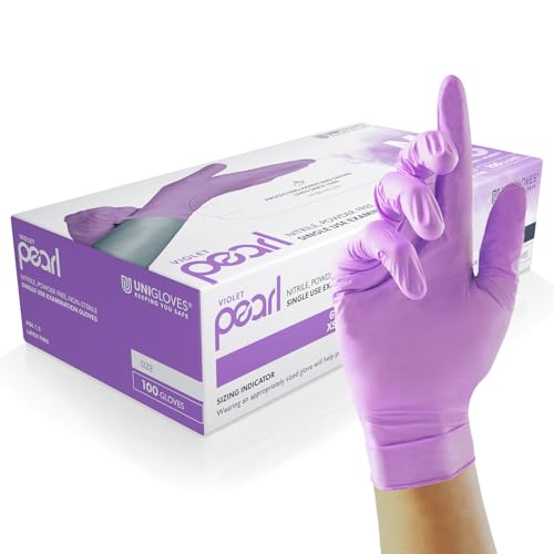 UNIGLOVES Violett Pearl Nitril-Untersuchungshandschuhe - vielseitig einsetzbar, puderfreie und latexfreie Einweghandschuhe - Box mit 100 Handschuhen, Violett, Extra groß (GP0075) UNIGLOVES Violett Pearl Nitril-Untersuchungshandschuhe - vielseitig einsetzbar, puderfreie und latexfreie Einweghandschuhe - Box mit 100 Handschuhen, Violett, Extra groß (GP0075) von UNIGLOVES