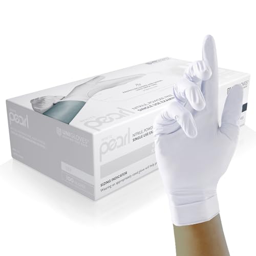 UNIGLOVES White Pearl Nitril-Untersuchungshandschuhe - vielseitig einsetzbar, puderfreie und latexfreie Einweghandschuhe - Box mit 100 Handschuhen, Weiß, Extra groß (GP0025) von UNIGLOVES