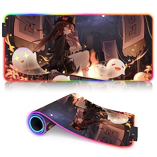 UNIKEI Mouse Combo Pad XXXL Genshin Impact LED Tastiera da gioco estesa Tappetino per Mouse RGB Hu Tao personaggio del gioco 7 Farben e 12 -Modus （40x90cm） von UNIKEI