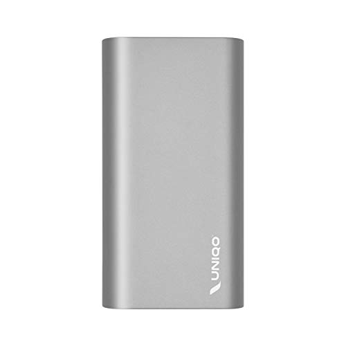 UNIQO Powerbank 20000 mAh für Android Handys, iPhone 15/14/13 und höher, 3 USB Ausgänge, USB-C und Micro USB Eingang, 4 Status LEDs, inkl. Ladekabel, satiniertes Aluminiumgehäuse silber von UNIQO