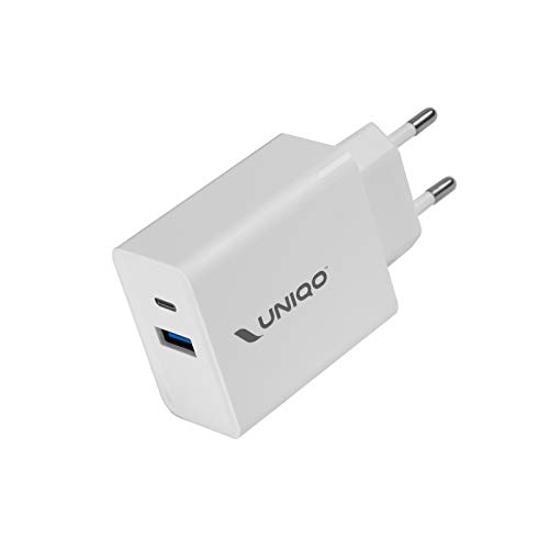 Uniqo 18 Watt Power Delivery Stecker 1 USB-Ausgang und 1 Type-C-Anschluss zum Schnellladen für Android-Smartphones, iPhone und Laptop von UNIQO