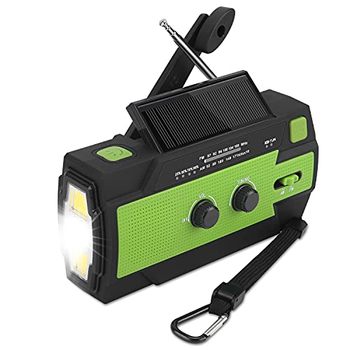 UNIQUEBELLA Solar Radio, Tragbare Notfall Kurbelradio AM/FM 4000mAh Wiederaufladbare Dynamo Baustellenradio Wasserdicht LED Lampe Powerbank Grün von UNIQUEBELLA