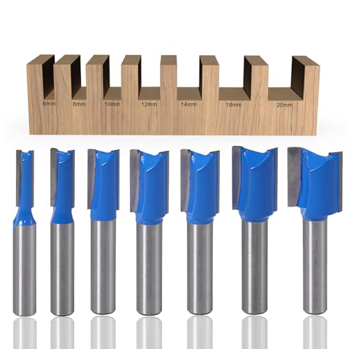 UNISOPH 7 Stück Fräser für Oberfräse 8mm Schaft, Holz Nutfräser Set Gerades Fräser-Set Hartmetall Fräsen Werkzeug Set für Holzbearbeitung Rillenmeißel-Bits 6mm 8mm 10mm 12mm 14mm 18mm 20mm von UNISOPH