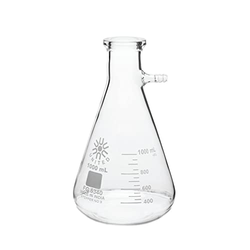 United Scientific™ FG5340-1000 Borosilicate Glass Heavy Wall Filtering Flask, Bolt Neck with Tubulation, 1000ml (1 Liter) Capacity von United Scientific
