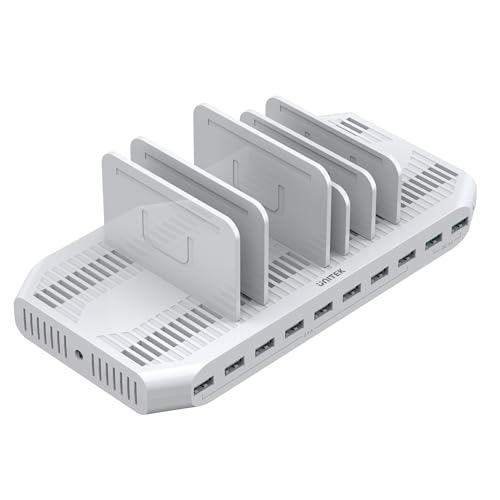 UNITEK 10 Port/USB Ladegerät mit Dockingstation/Organizer für Smartphone, Tablet/ 2X QC 3.0 96W/ Universal, Y-2190A, weiß, 96w mit 8X USB + 2X qc 3.0 von UNITEK