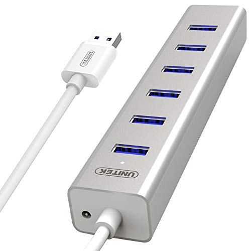 UNITEK Aluminium Aktiv USB Hub 7 Port 3.0 + Stromversorgung, SuperSpeed Datenhub Multiport Verteiler für PC, Laptop, Tastatur, Mouse, Drucker, iOS (Mac) + Windows Kompatibilität, Plug&Play von UNITEK