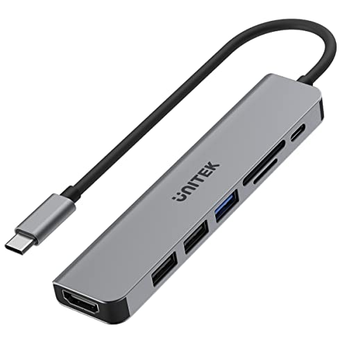 uHUB S7+ 7-in-1 USB-C 5Gbps Hub mit 4K HDMI und 100W Leistung | H1118A | 3 USB-A Ports | HDMI 1.4 | 0,15 M Kabel | USB 5Gbps | HDMI Port, USB-A Port, microSD Slot, SD Slot von UNITEK