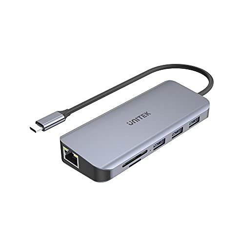 UNITEK Hub USB-C mit 3* USB-A 3.1 Port, 4K HDMI, FullHD VGA, RJ45 Gigabit Ethernet Port und SD und microSD Kartenleser, Power Delivery 100 W, Plug&Play/Aluminium von UNITEK