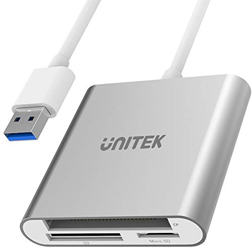 UNITEK Y-9313 All in One Kartenleser USB 3.0, 5 Gbps, 3 Slots,für SD/mini SD/micro SD/micro SD(TF)/CompactFlash (CF)/MS für Windows PC, Mac, Notebook und TV, Silber, Aluminium von UNITEK