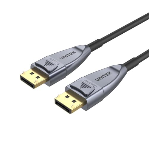 UnITEK Human friendly 8K-Glasfaserkabel DisplayPort 1.4 10M (8K @60Hz, 4K @144Hz, 1440p @240Hz) | Datenübertragung: 32,4 Gbit/s | Dynamisches HDR, DSC 1.2, FEC, 32 Audiokanäle, 3D von UNITEK