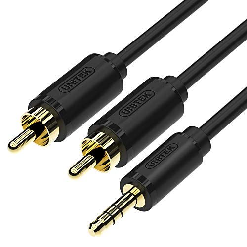 Unitek Audiokabel Miniklinke 3,5 mm (M) - 2 x RCA (M) Cinch │ Adapter Stereo Splitter Cable AUX RCA Y Cord │ Schwarz/Gold │ 1,5 Meter von UNITEK