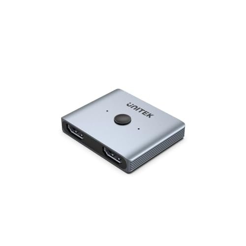 Unitek Bi-direktionaler HDMI 2.1 8K 2na1 Schalter | V1163A | Ein-Tasten-Schalter | Aluminiumgehäuse | Farbe: Space Grau | Unterstützt Auflösungen bis zu 8K@60Hz oder 4K@120Hz von UNITEK