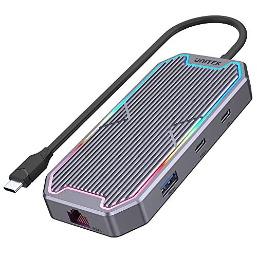 UnITEK Human friendly D1029A - uHUB S7+ 7-in-1 USB-C Hub mit 10Gbps Daten, HDMI und PD 100W / HDMI 2.0, USB 3.2 Gen 2 / aktiv / USB-C / 2X USB-A-Anschluss / 2X USB-C-Anschluss /Mini Jack 3,5 mm / RGB led-Lichter UnITEK Human friendly D1029A - uHUB S7+ 7-in-1 USB-C Hub mit 10Gbps Daten, HDMI und PD 100W / HDMI 2.0, USB 3.2 Gen 2 / aktiv / USB-C / 2X USB-A-Anschluss / 2X USB-C-Anschluss /Mini Jack 3,5 mm / RGB led-Lichter von UNITEK