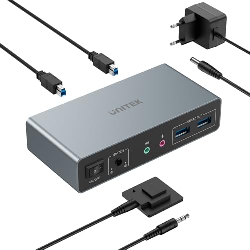 Unitek KVM Switch für 2 Monitore und 2 Computer 4K@60Hz HDMI Displayport KVM-Switcher 3 USB-Ports für gemeinsame Nutzung von Tastatur Maus Mikrofon Headset-Anschlüsse 2 USB-B-Kabel 5V DC Unitek KVM Switch für 2 Monitore und 2 Computer 4K@60Hz HDMI Displayport KVM-Switcher 3 USB-Ports für gemeinsame Nutzung von Tastatur Maus Mikrofon Headset-Anschlüsse 2 USB-B-Kabel 5V DC von UNITEK