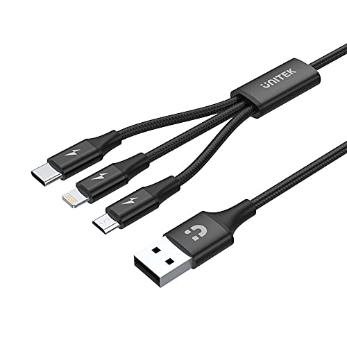 Unitek Premium Multi 3 in 1 USB Ladekabel Universal Mehrfach Ladegert Kabel Micro USB/Typ C/Lightning 3A 1.2M für iPhone/Android Smartphone - Schwarz. von UNITEK