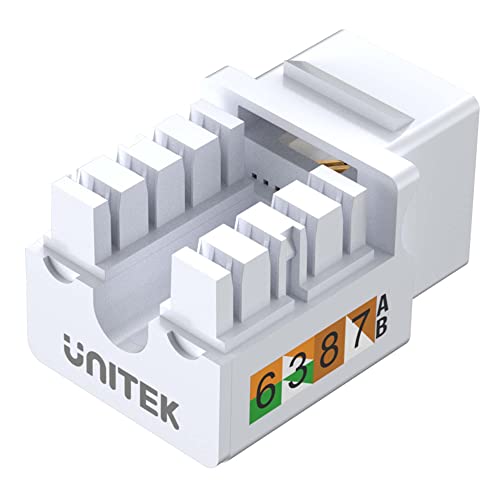 Unitek T012A Keystone Port RJ-45 (8P8C) Cat 6 UTP Modul/Befestigung: Clip-on/Farbe: weiß/wiederverwendbares Modul/farbcodierte Steckplätze/kompatibel mit Unitek T013A Wandsteckdose von UNITEK