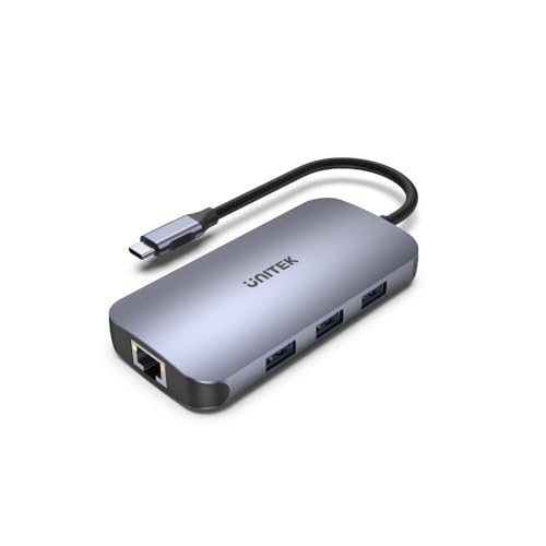 uHUB Unitek D1071A N9+ 9-in-1 USB-C Ethernet Hub mit HDMI, 100W Power Delivery und Card Reader/Aluminium/Nylon Kabel/USB-A, USB-C (Netzteil), HDMI 2.0, Card Reader, Anschluss RJ -45 von UNITEK