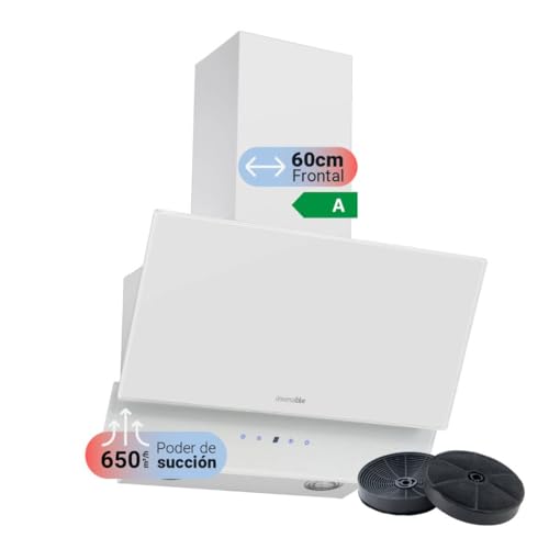 UNIVERSABLUE Dekorative Dunstabzugshaube, weißes Glas, 60 cm, 230 W, 650 m³/h, Touch-Steuerung, waschbarer Filter, Klasse A, 3 Geschwindigkeiten, Timer, LED-Licht, Kohlefilter enthalten UNIVERSABLUE Dekorative Dunstabzugshaube, weißes Glas, 60 cm, 230 W, 650 m³/h, Touch-Steuerung, waschbarer Filter, Klasse A, 3 Geschwindigkeiten, Timer, LED-Licht, Kohlefilter enthalten von UNIVERSALBLUE