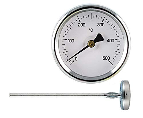 Thermometer, 0 – 500 °, für Backöfen, Pizza, Grill und Rauch, Ø 63 mm, Sonde: 300 mm von UNIVERSALE