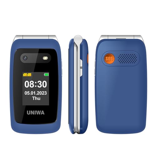 UNIWA 4G Klapphandy Seniorenhandy mit großen Tasten Handy, ohne Vertrag Mobiltelefon mit Ladestation, großes Volumen, SOS Taschenlampe Radio, 2,4-Zoll Farbdisplay Mobiltelefon V202T (blau) von UNIWA