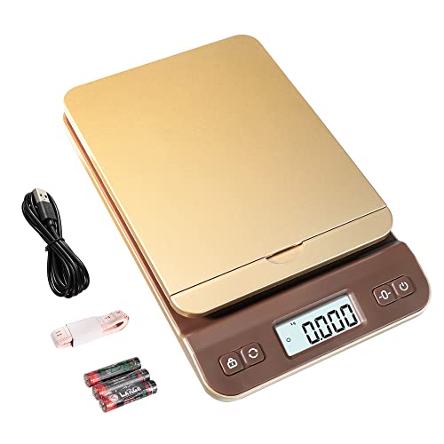 Digital Postwaage 39kg/86lb, Briefwaage, Paketwaage, Plattformwaage, Küchenwaage, Grammwaage, Postal Scale mit Hold-Tara-Funktion für Büro, Haus,Lager, Markt, USB-Kabel, Maßband - Gold von UNIWEIGH