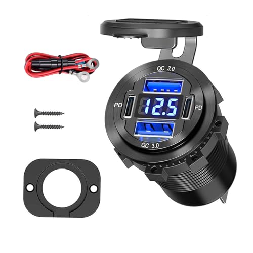 Upgraded 12V USB Steckdose - 4 in 1 Autoladegerät Adapter mit QC3.0 Aluminium Ladebuchse mit Voltmeter für Auto Boot Marine Truck Golf RV Upgraded 12V USB Steckdose - 4 in 1 Autoladegerät Adapter mit QC3.0 Aluminium Ladebuchse mit Voltmeter für Auto Boot Marine Truck Golf RV von UNNESTAR